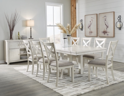 Ashley Robbinsdale Antique White Dining Table and 8 Chairs with Storage