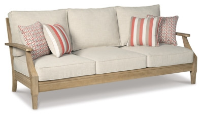 Ashley Clare View Beige Outdoor Sofa with Coffee Table