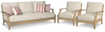 Ashley Clare View Beige Outdoor Sofa with 2 Lounge Chairs