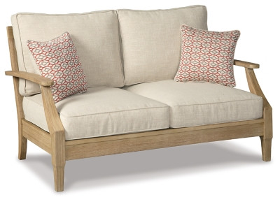 Ashley Clare View Beige Outdoor Loveseat and 2 Lounge Chairs with Coffee Table and 2 End Tables