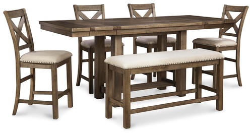 Ashley Moriville Grayish Brown Counter Height Dining Table and 4 Barstools and Bench
