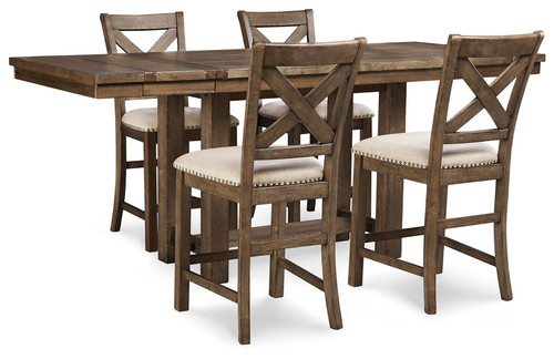 Ashley Moriville Grayish Brown Counter Height Dining Table and 4 Barstools
