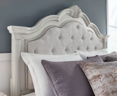 Benchcraft Montelaine Antique White Queen Upholstered Panel Bed