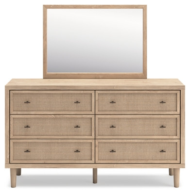Ashley Cielden Two-tone Full Upholstered Panel Bed with Mirrored Dresser, Chest and Nightstand