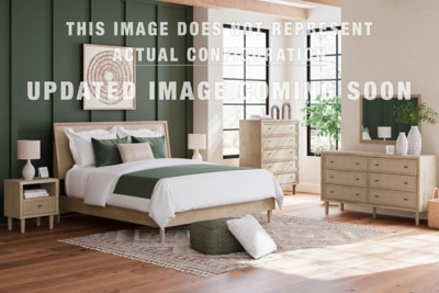 Ashley Cielden Soft Gray Full Upholstered Bed with Roll Slats and Dresser