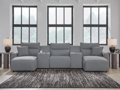 Ashley ModMax II Salt and Pepper 5-Piece Power Reclining Sectional with Chaise 65906/46/57(2)/79/97