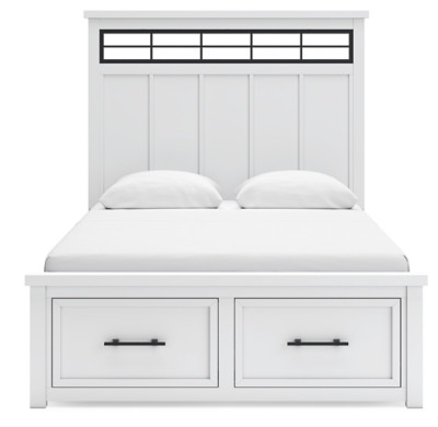 Benchcraft Ashbryn White Natural Queen Panel Storage Bed and 2 Nightstands