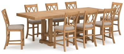 Ashley Havonplane Brown Counter Height Dining Table and 8 Barstools