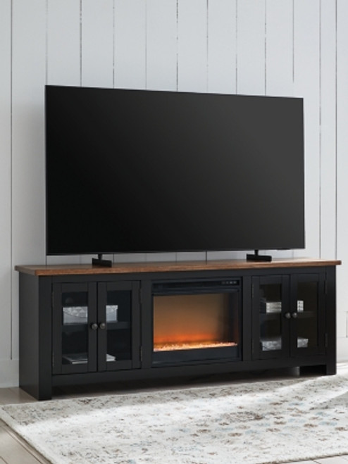 Ashley Wildenauer Brown Black 76" TV Stand with Electric Fireplace W100/02/W664/68