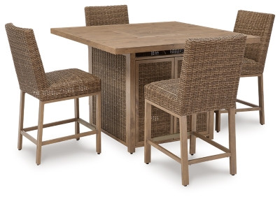 Walton Bridge Driftwood Outdoor Bar Table and 4 Barstools