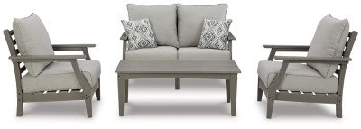 Visola Gray Outdoor Loveseat and 2 Chairs with Coffee Table