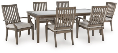 Ashley Rainier Ranch Brown Beige Outdoor Dining Table and 6 Chairs