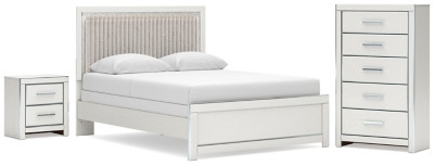 Ashley Birmonton White Queen Upholstered Panel Bed, Dresser, Mirror and Nightstand