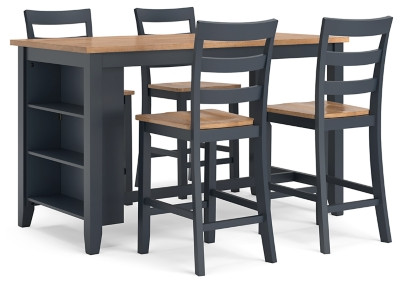 Ashley Gesthaven Natural Blue Counter Height Dining Table and 4 Barstools