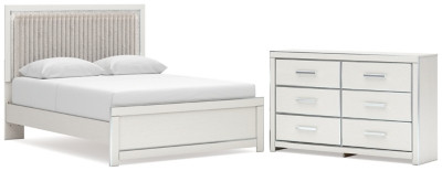 Ashley Birmonton White Queen Upholstered Panel Platform Bed and Dresser