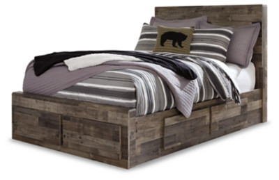 Derekson Multi Gray Full Panel Bed with 6 Storage Drawers with Mirrored Dresser and Chest