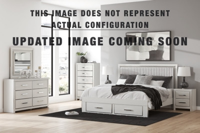 Ashley Birmonton White Queen Upholstered Bed, Dresser, Mirror and Nightstand