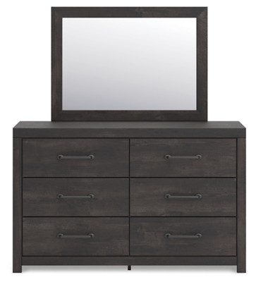 Ashley Delmorta Dark Gray Twin Panel Bed with Storage with Mirrored Dresser, Chest and 2 Nightstands