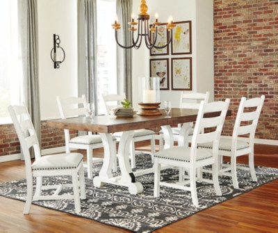 Valebeck White Brown Dining Table and 6 Chairs