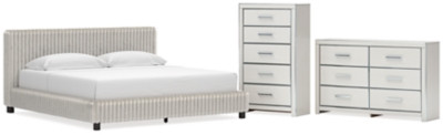 Ashley Birmonton White King Upholstered Bed, Dresser and Chest