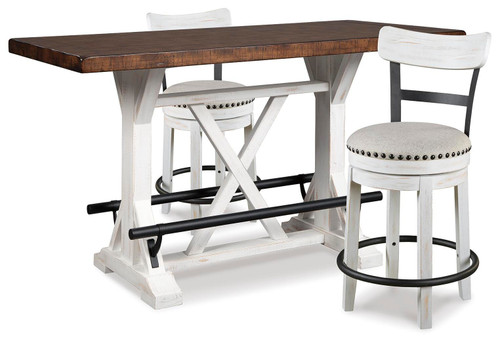 Ashley Valebeck White Brown Counter Height Dining Table and 2 Barstools