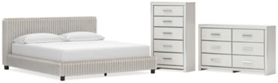 Ashley Birmonton White California King Upholstered Bed, Dresser and Chest