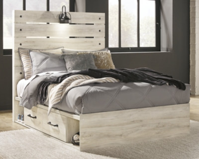Ashley Cambeck Whitewash Full Panel Bed with 4 Storage Drawers with Mirrored Dresser