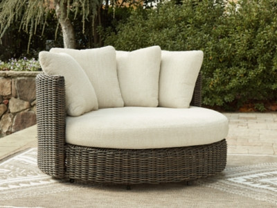 Ashley Kimora Beige Dark Brown Outdoor Swivel Lounge Chair with Cushion