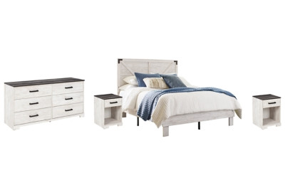 Shawburn White Dark Charcoal Gray Full Platform Bed with Dresser and 2 Nightstands EB4121/112/156/131/191(2)