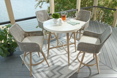 Ashley Seton Creek Beige Outdoor Bar Table and 4 Barstools