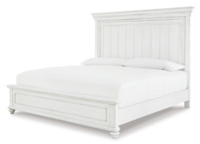 Benchcraft Kanwyn Whitewash King Panel Bed with Mirrored Dresser and 2 Nightstands