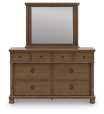 Ashley Chadworth Brown California King Poster Bed with Mirrored Dresser and Nightstand B824/56/58/94/31/36/93