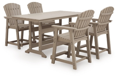 Sandy Dune Medium Brown Outdoor Counter Height Dining Table and 4 Barstools