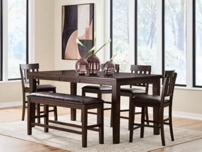 Ashley Haddigan Dark Brown Counter Height Dining Table and 4 Barstools and Bench D596/32/224(4)/09