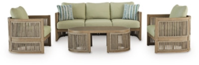 Ashley Vision Lane Beige Green Outdoor Sofa and 2 Chairs with Coffee Table
