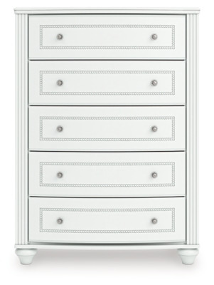Ashley Maylilly White Twin Upholstered Panel Bed, Dresser and Chest
