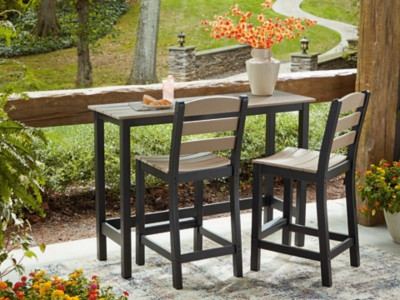 Ashley Moondance Black Beige Outdoor Counter Table and 2 Barstools (Set of 3)