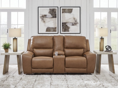 Ashley Silverbrooke Caramel Power Reclining Loveseat with Console