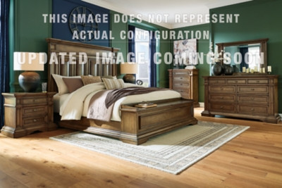 Channley Brown Queen Panel Storage Bed, Dresser, Mirror and Chest