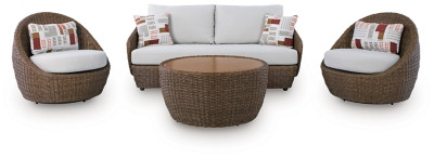 Cardiff Beach Beige Outdoor Sofa, Loveseat and 2 Lounge Chairs with Coffee Table