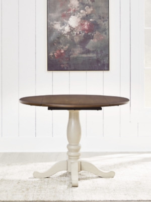 Ashley Mellintine Antique White Brown Dining Drop Leaf Table