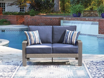 Ashley Dillon Beach Blue Gray Outdoor Loveseat with Cushion