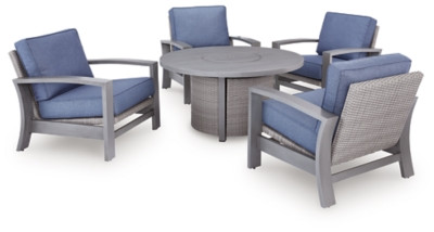 Ashley Dillon Beach Gray Outdoor Fire Pit Table and 4 Chairs