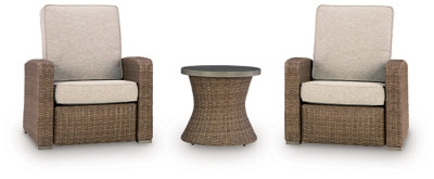 Ashley Revare Beach Beige 2 Outdoor Recliners and End Table