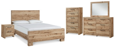 Ashley Hyanna Tan Brown Queen Panel Bed, Dresser, Mirror, Chest and Nightstand