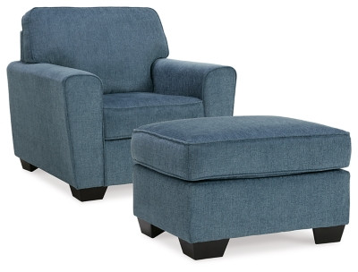 Ashley Cashton Blue Chair and Ottoman