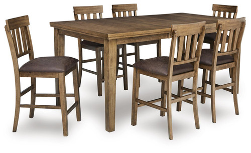 Ashley Broxtyn Light Brown Counter Height Dining Table and 6 Barstools