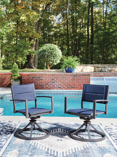 Ashley Point Bonita Blue Gray Outdoor Sling Swivel Chair (Set of 2)