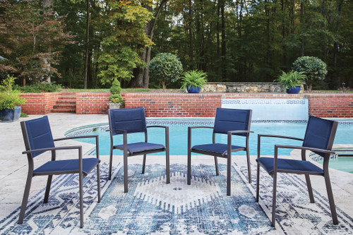 Ashley Point Bonita Blue Gray Outdoor Sling Arm Chair (Set of 4)