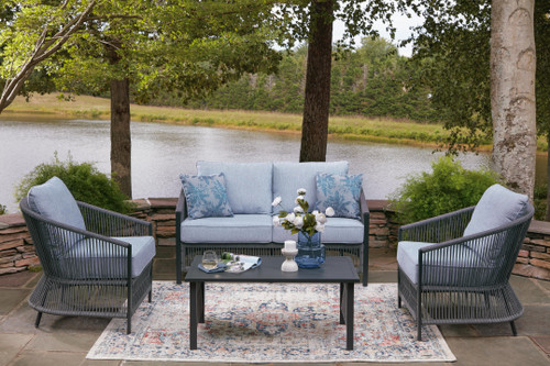 Ashley Bodega Island Gray Outdoor Love/Chairs/Table Set (Set of 4)
